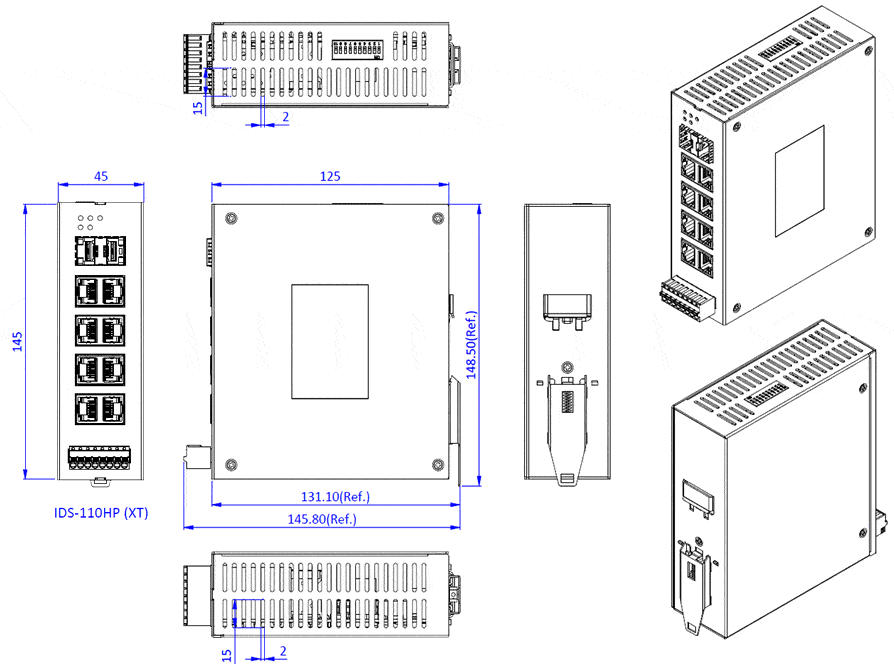 IDS-110HP PoE (90W) Switches - Mechanical Drawing